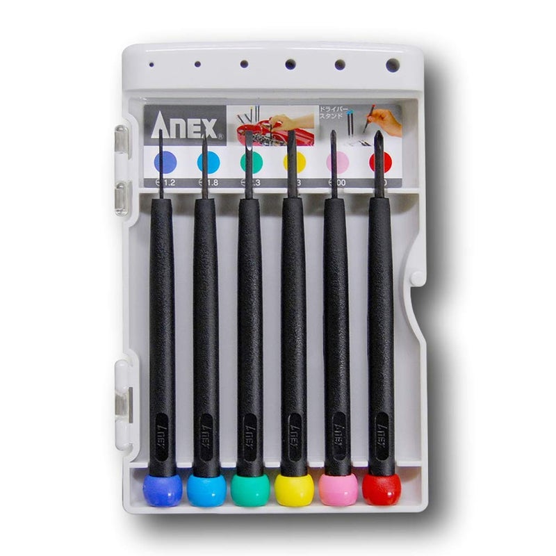 anex مجموعة مفكات دقة ANEX للإلكترونيات، 6 قطع بمقابض معزولة، مجموعة مفكات صغيرة يابانية من نوع فيليبس ومسطحة لأجهزة الكمبيوتر، اللابتوب، الكاميرا، النظارات، الهاتف المحمول، الألعاب، الساعة، مصنوعة في اليابان - Image 1